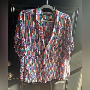 Anthropologie Colorful Feather Pattern Blouse